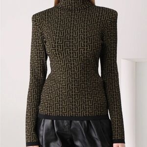 Balmain Black and Tan Geometric Turtleneck